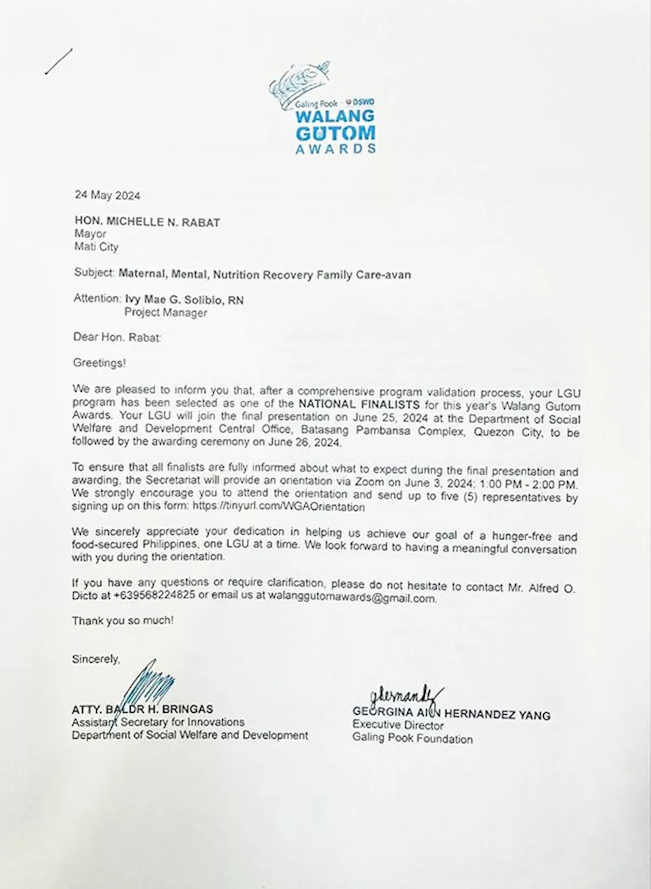 Mati City is national finalist in Walang Gutom Award