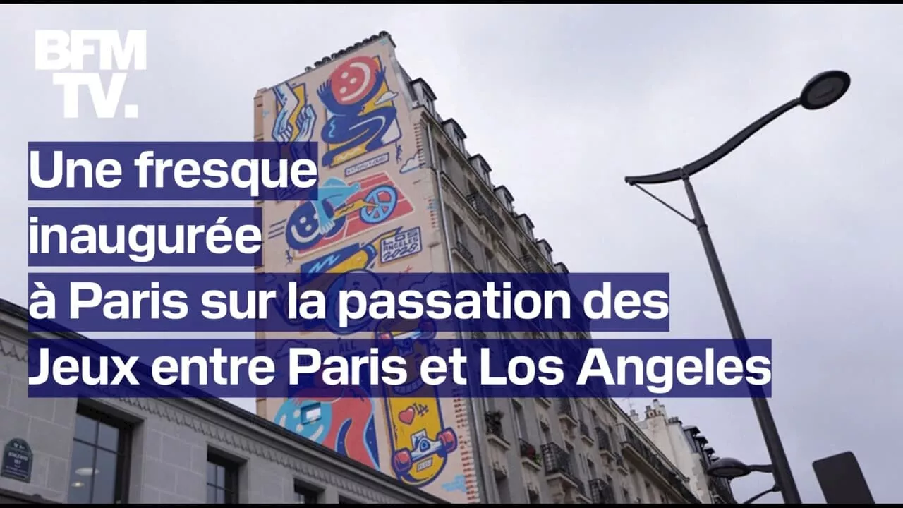 Paris: une fresque illustrant la passation des Jeux entre Paris et Los Angeles inaugurée