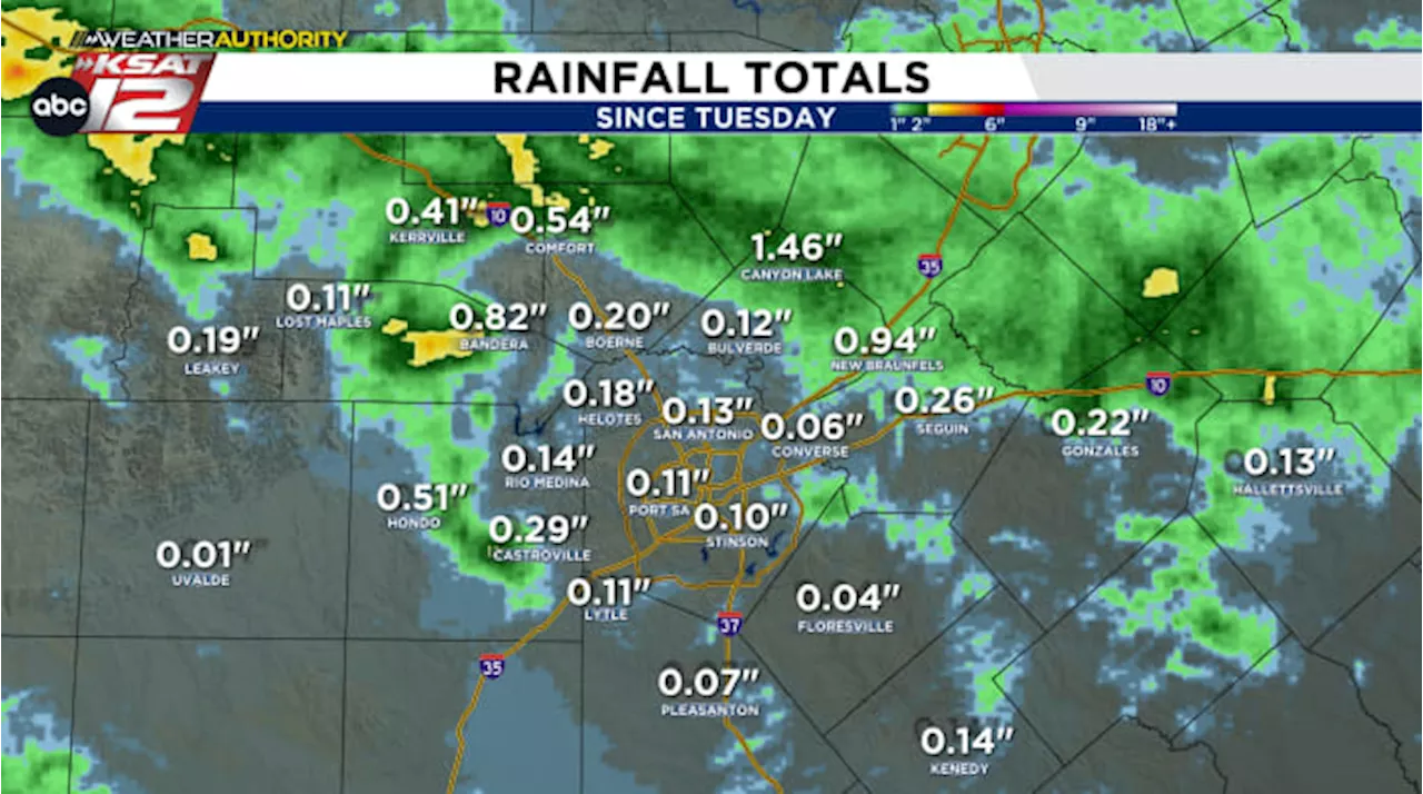 Rainfall totals across the San Antonio area following Tuesday night’s storms ☔