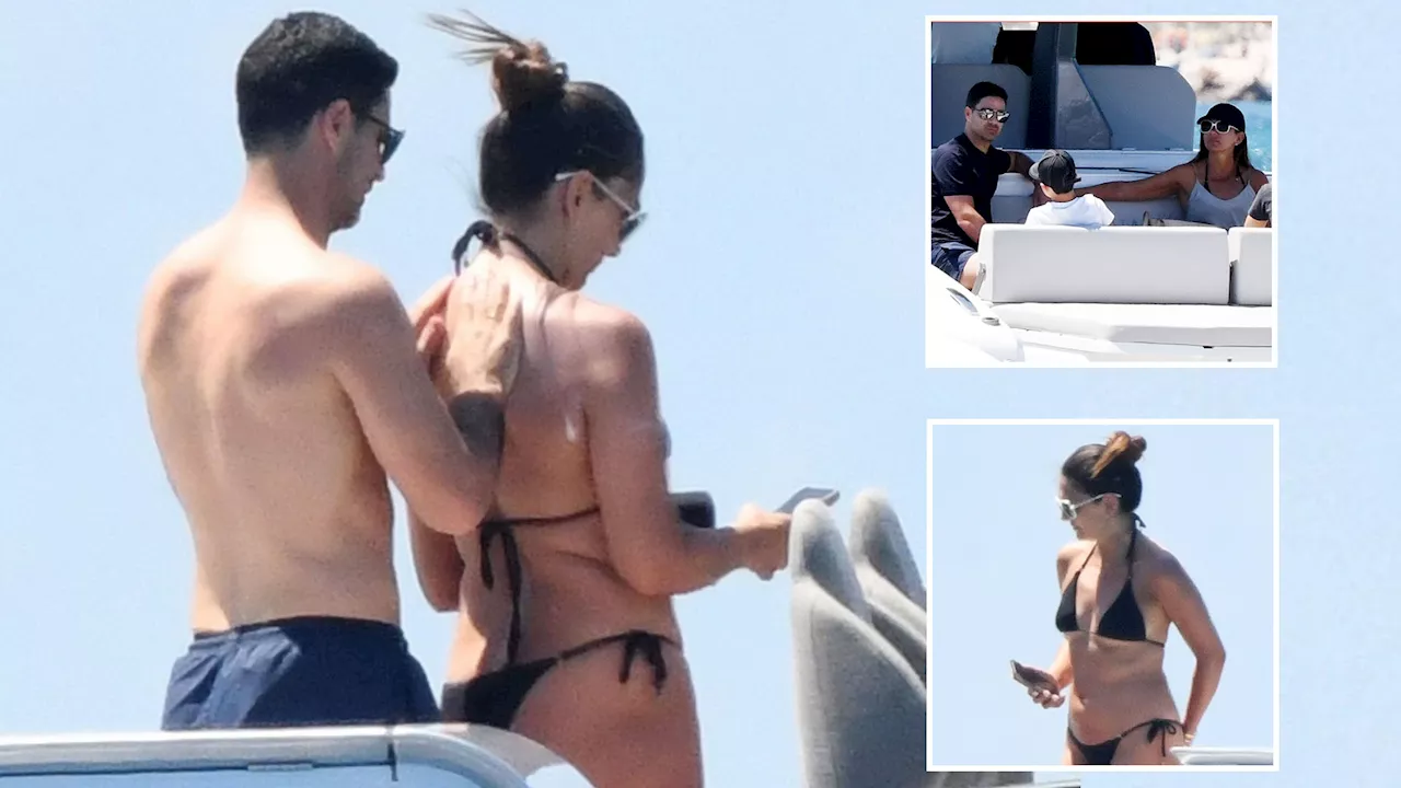 Mikel Arteta rubs sunscreen into ex-Miss World contestant wife Lorena Bernal as Arsenal boss relaxes on...