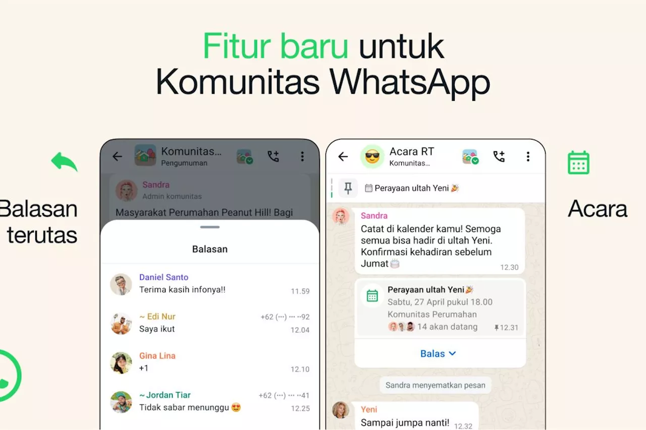 WhatsApp hadirkan fitur acara dan balasan pengumuman di Komunitas