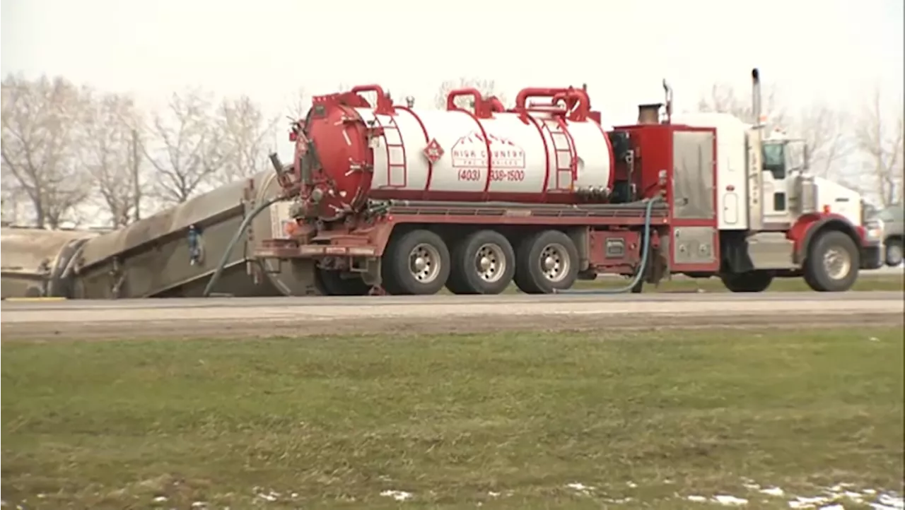 Fuel tanker and pickup collide on Highway 2 near Okotoks, injuring 2