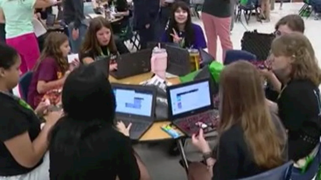 Girls from Gilbert schools practice tech skills building Olympic-themed parade floats