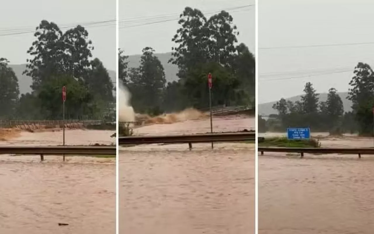 Vídeo: ponte sobre rio é arrastada pela água após inundações no RS