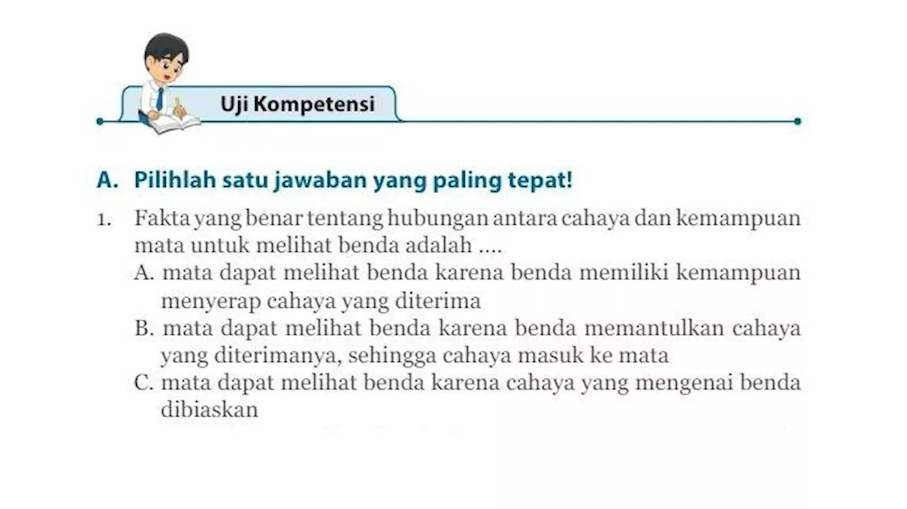 Kunci Jawaban IPA Kelas 8 Semester 2 Halaman 224-226, Uji Kompetensi Bab 11: Cahaya dan Alat Optik