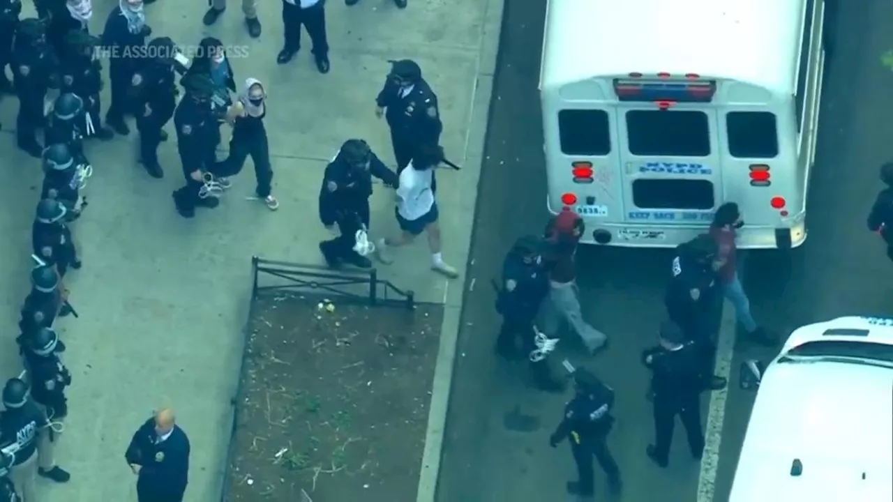 New York Police arrest protesters from encampment at The New School in Greenwich Village