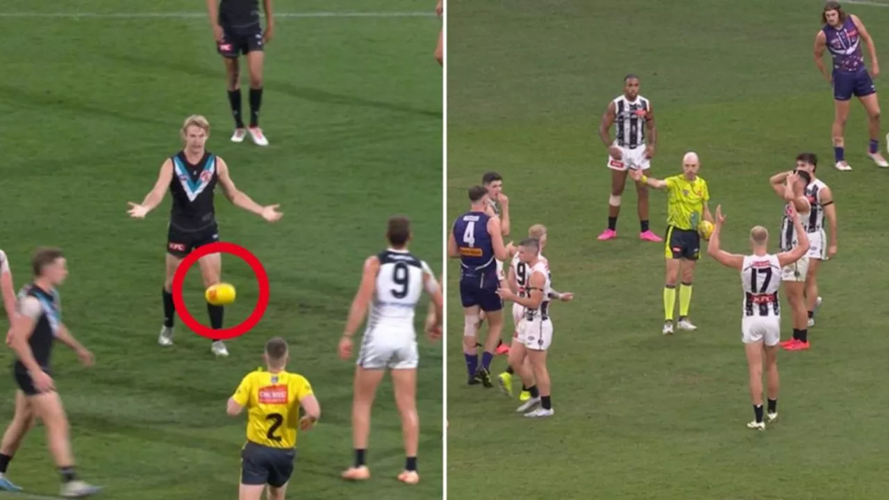 Collingwood fans furious after AFL umpire appears to miss contentious free kick during Blues-Power clash