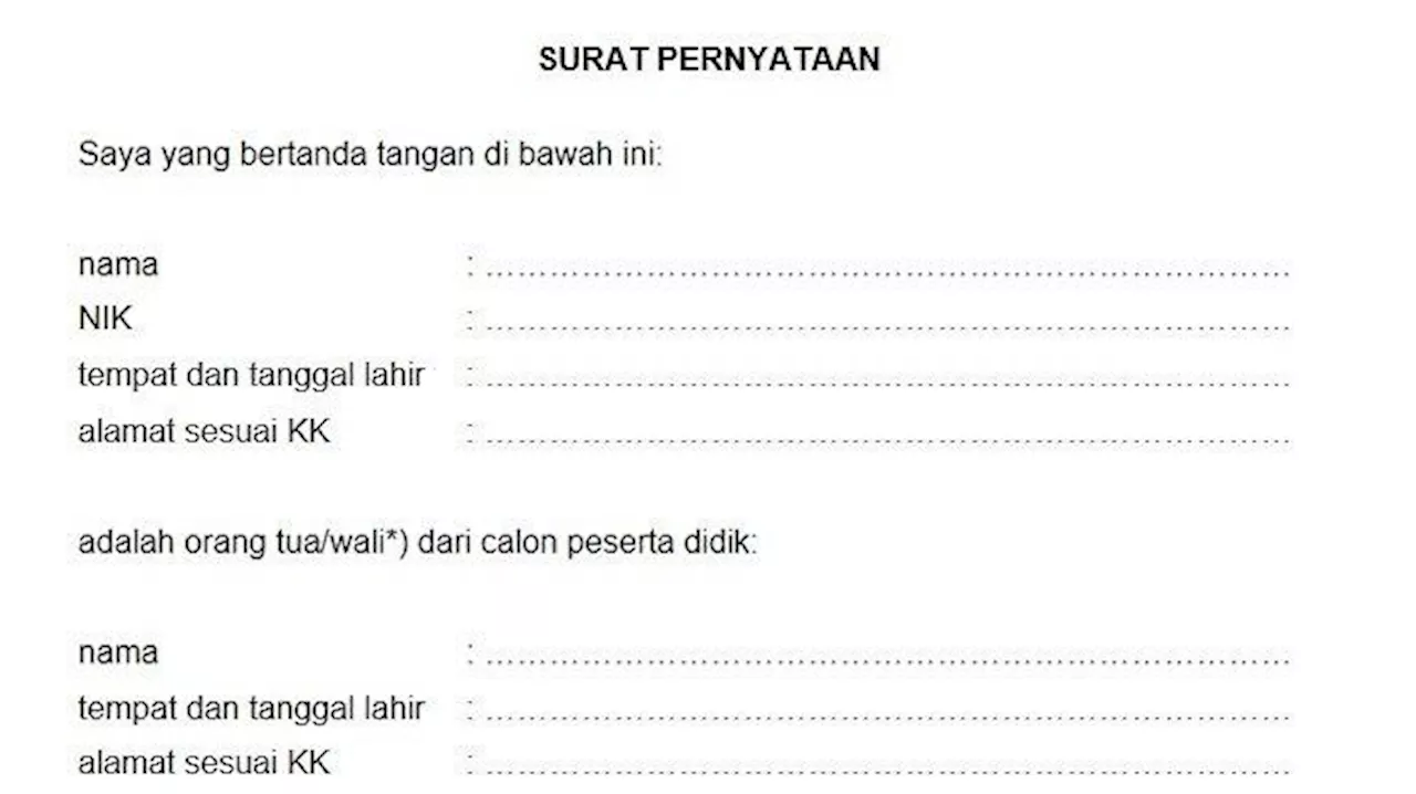 Format Surat Pernyataan Orang Tua dan Murid pada PPDB Jatim 2024 dan Link Download