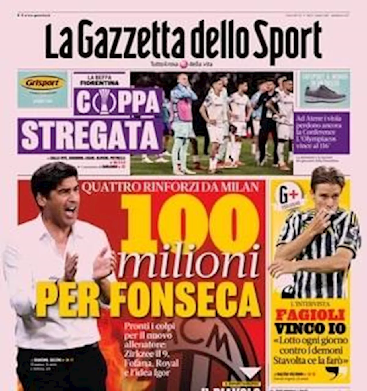 La Gazzetta dello Sport titola: '100 milioni per Fonseca: quattro rinforzi da Milan'