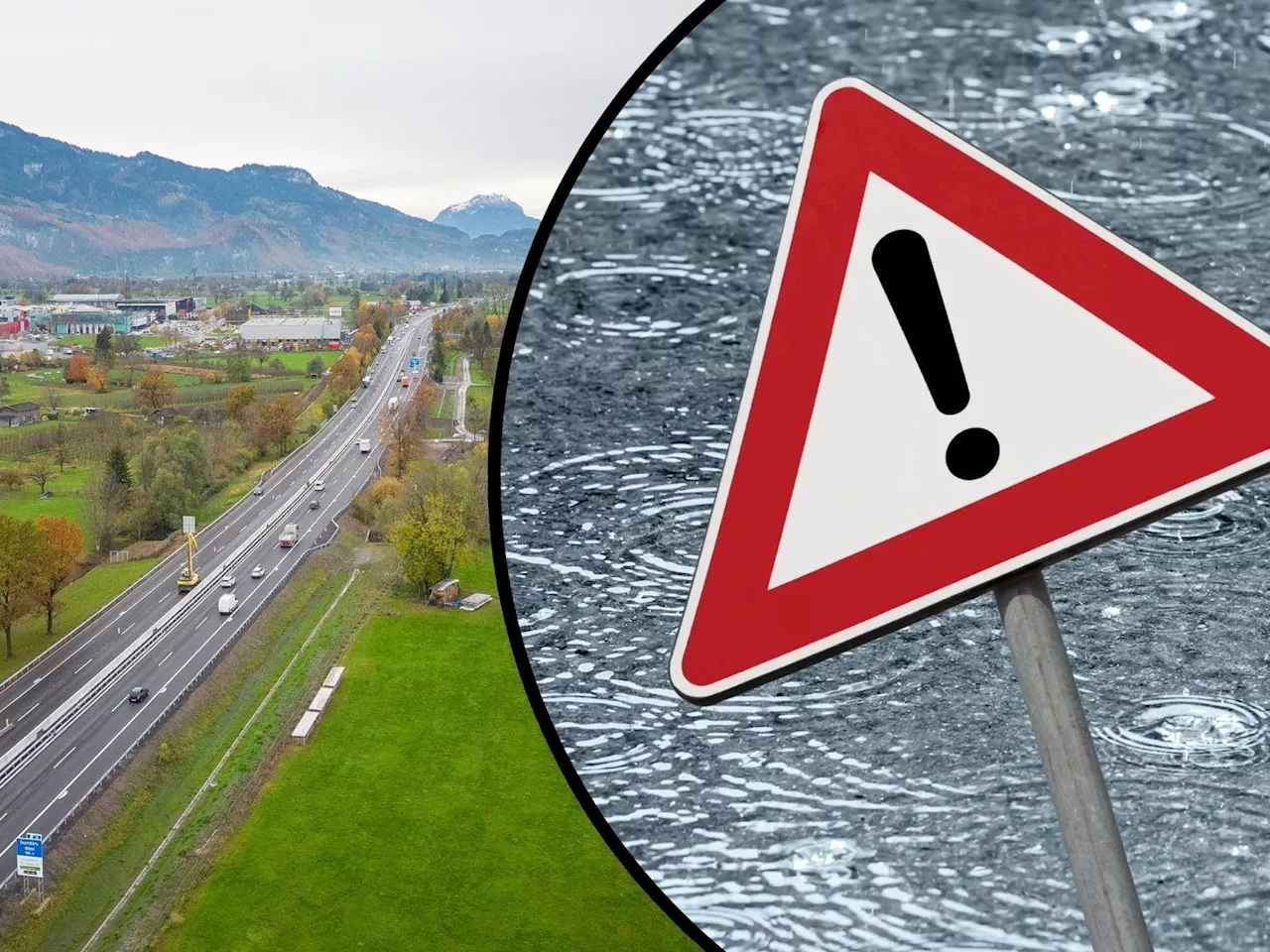 Starkregen führte zu Überflutung auf der A14 bei Dornbirn