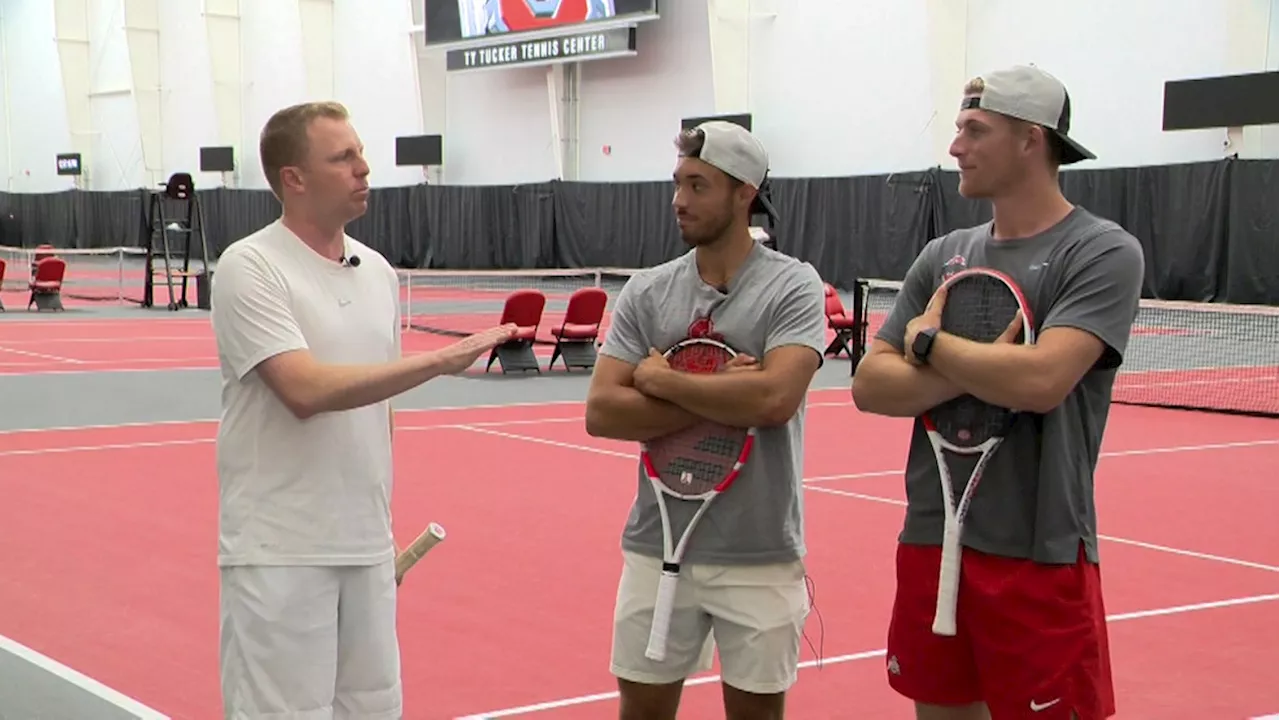 Newly crowned Ohio State men's tennis doubles champs meet Dave Holmes on the court