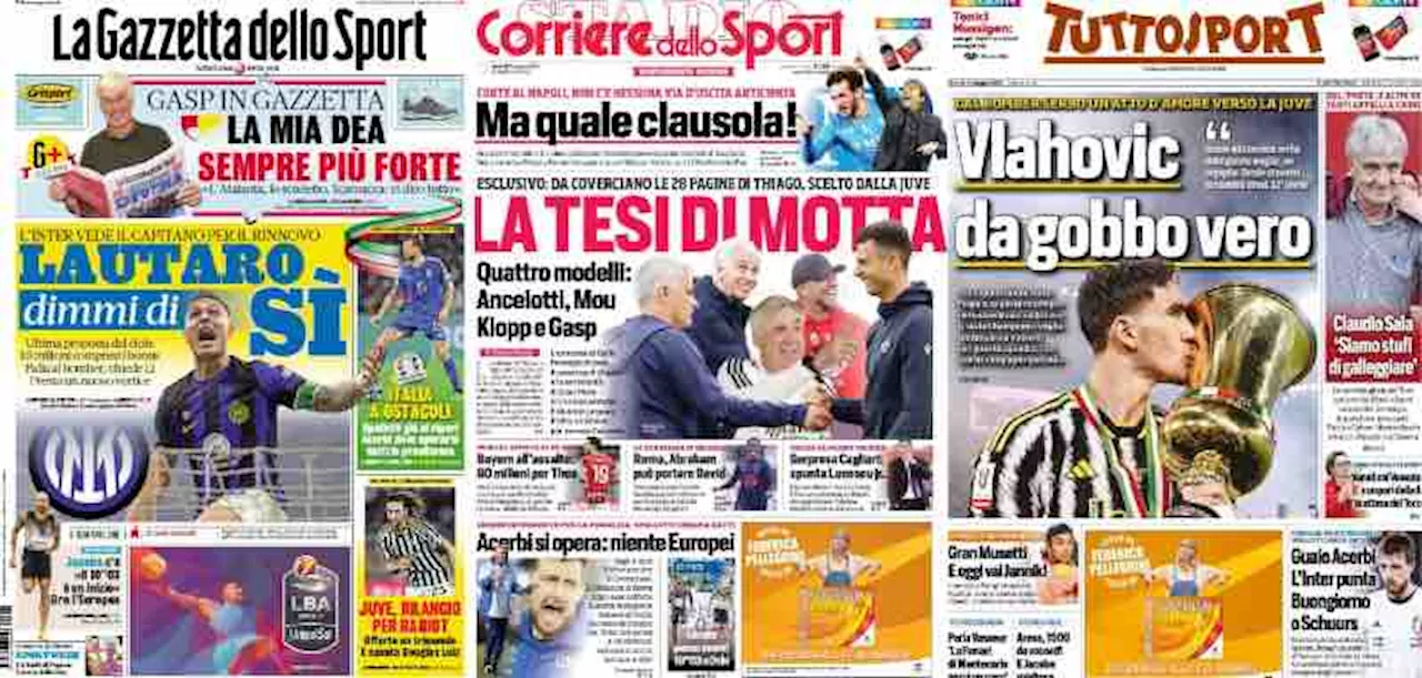 Rassegna stampa, le prime pagine dei quotidiani sportivi del 31 maggio