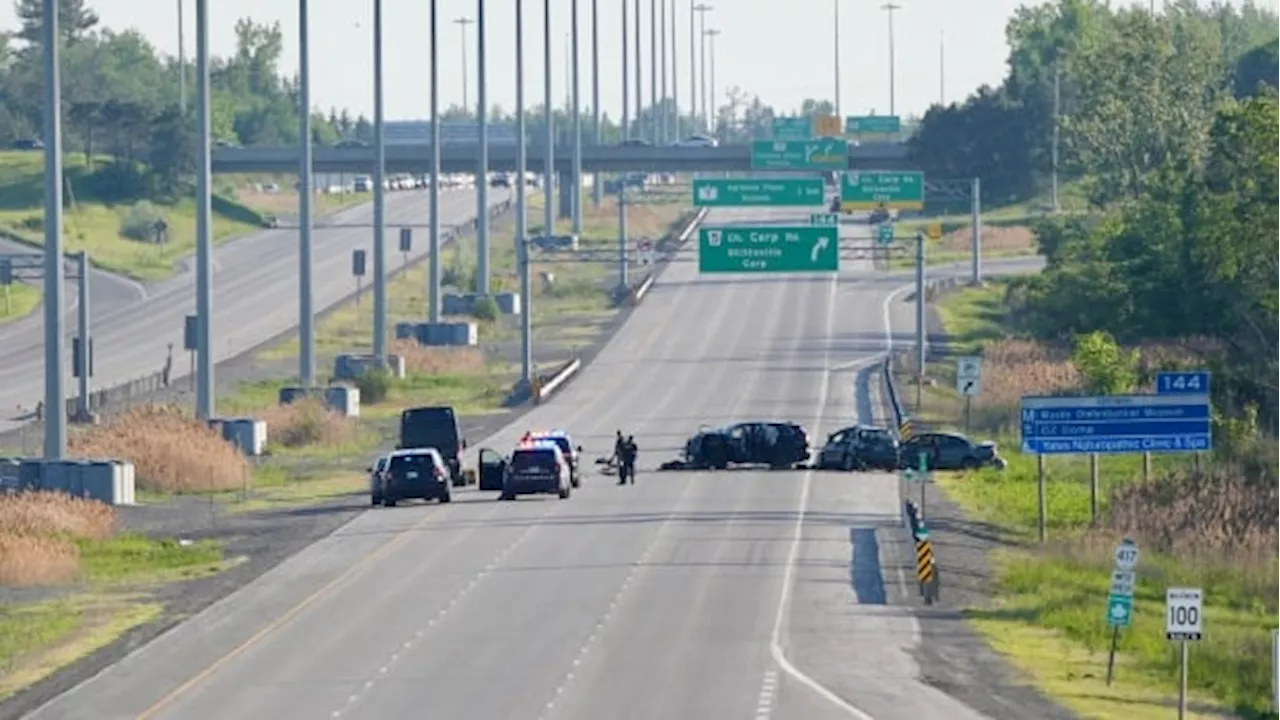 2 children, 2 adults critically injured in fiery Highway 417 crash