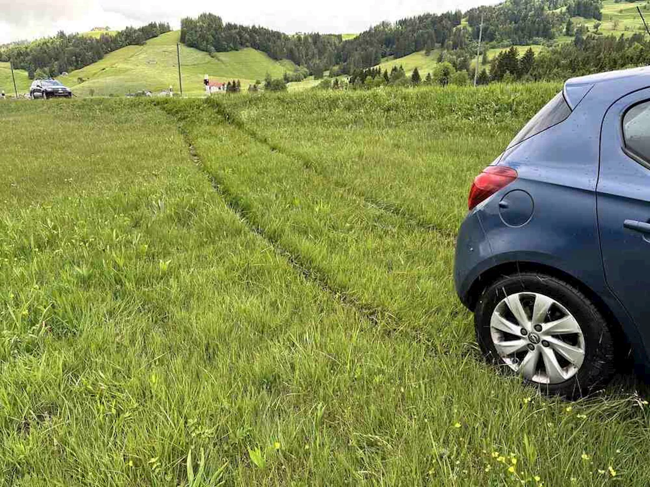 Bennau SZ: Autofahrerin (53) landet nach Ausweichmanöver auf Wiese