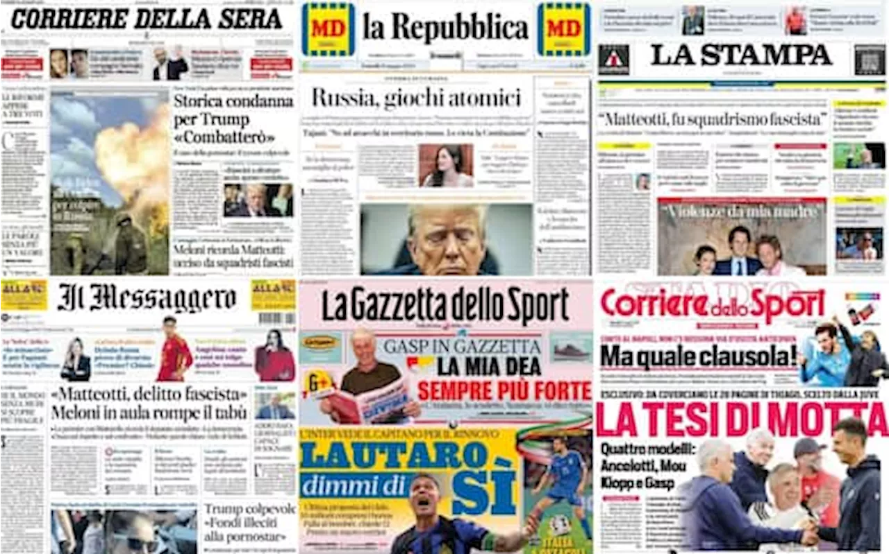 Le prime pagine dei quotidiani di oggi 31 maggio: la rassegna stampa