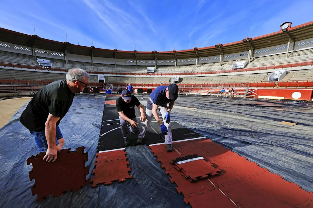 En images : comment les arènes de Mont-de-Marsan se transforment pour accueillir la Coupe des Landes de basket