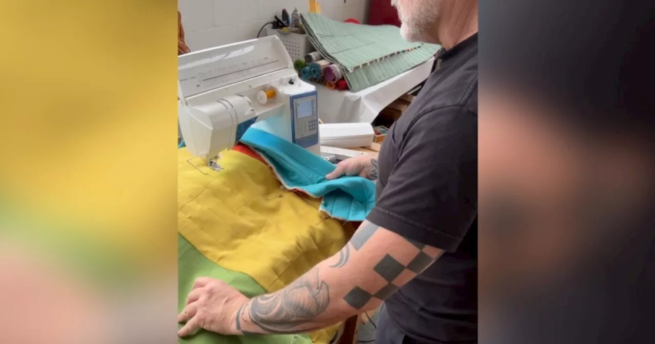 Eskenazi employee works to make stab proof security blankets for unhoused Hoosiers