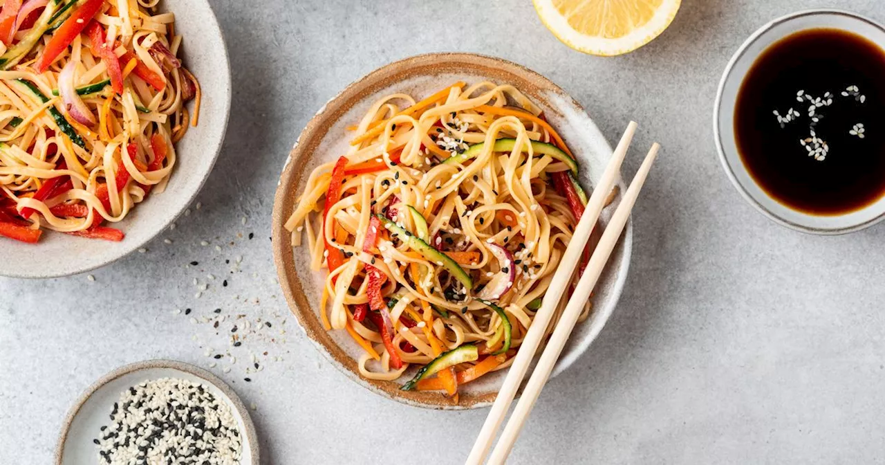 Mary Berry's rice noodle and veggie stir fry that is full of flavour and crunch