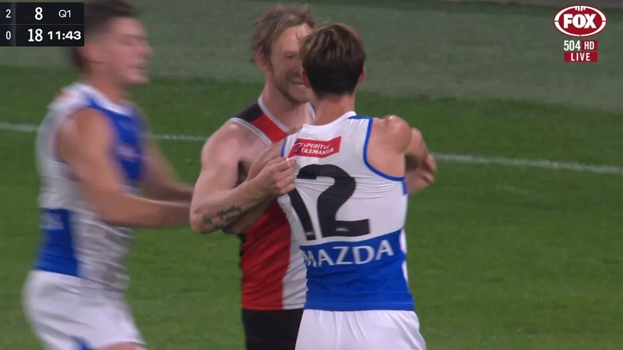 ‘Cue the boos!’ Roos skipper gets in the face of Saints rival after brutal bump ban