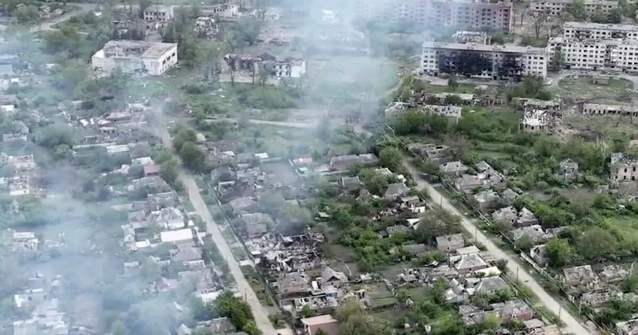 Drone footage shows Ukrainian village battered to ruins as residents flee Russian advance