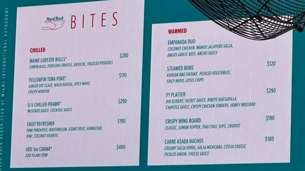 Los demenciales precios del catering del Gran Premio de Miami de Fórmula 1: alitas por casi 200 dólares, un tequila de 12.000 dólares...