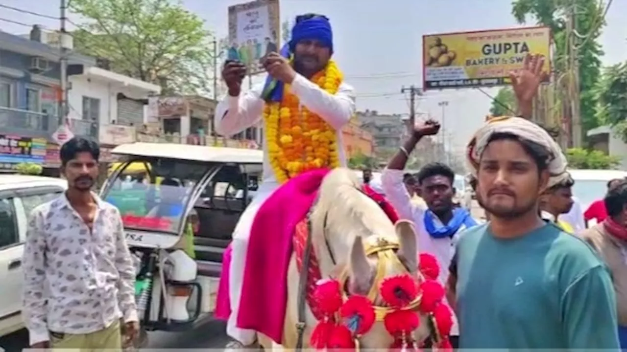 लोकसभा चुनाव: घोड़े पर सवार होकर नामांकन करने पहुंचा प्रत्याशी, सुल्तानपुर में दिखा अनोखा नजारा, VIDEO