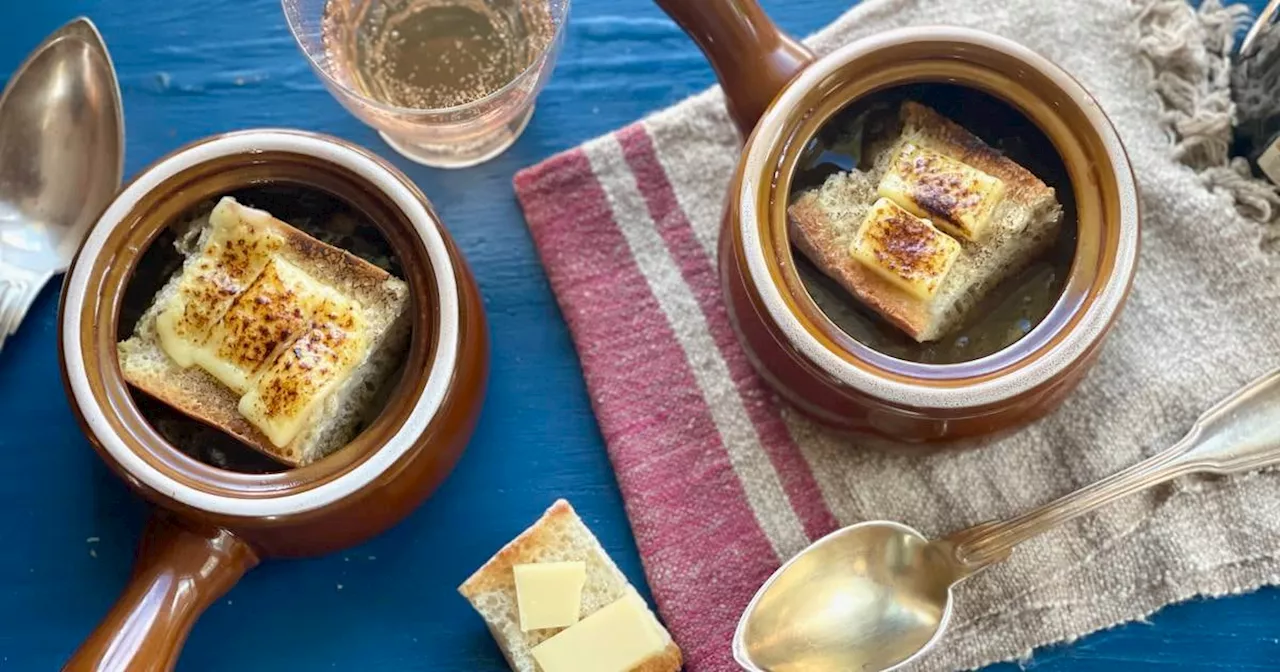 This French onion soup is a classic comfort dish with an umami twist