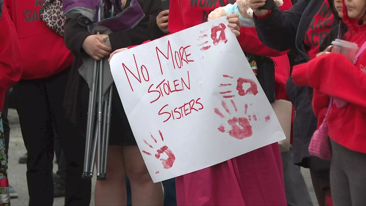 Sea of red floods Esquimalt as hundreds march for Red Dress Day