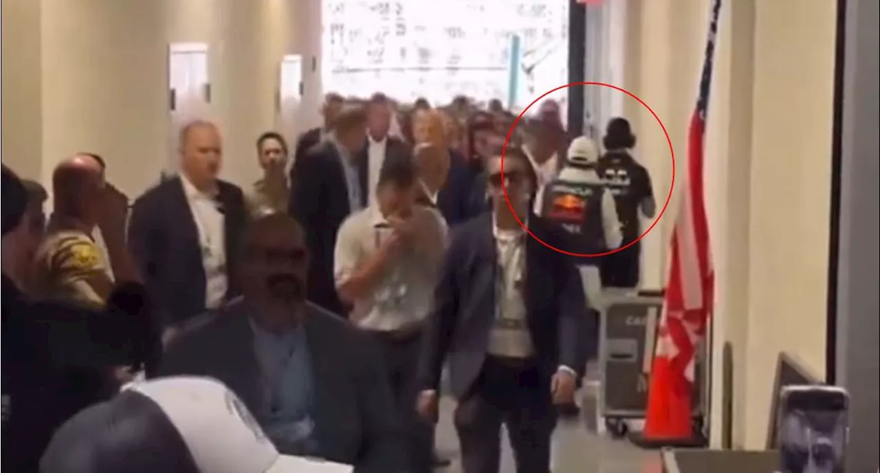 Checo Pérez ignoró a Donald Trump y brincó a su seguridad para poder pasar a la pista