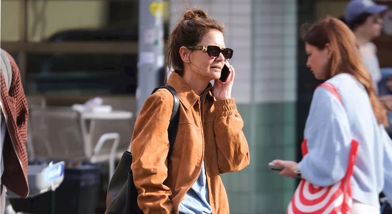 Katie Holmes Tracks Down a Perfect Suede Spring Jacket at Mango