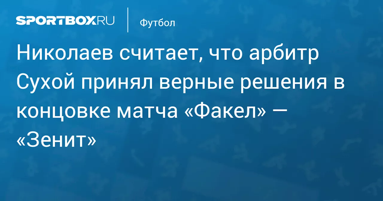 Николаев считает, что арбитр Сухой принял верные решения в концовке матча «Факел» — «Зенит»