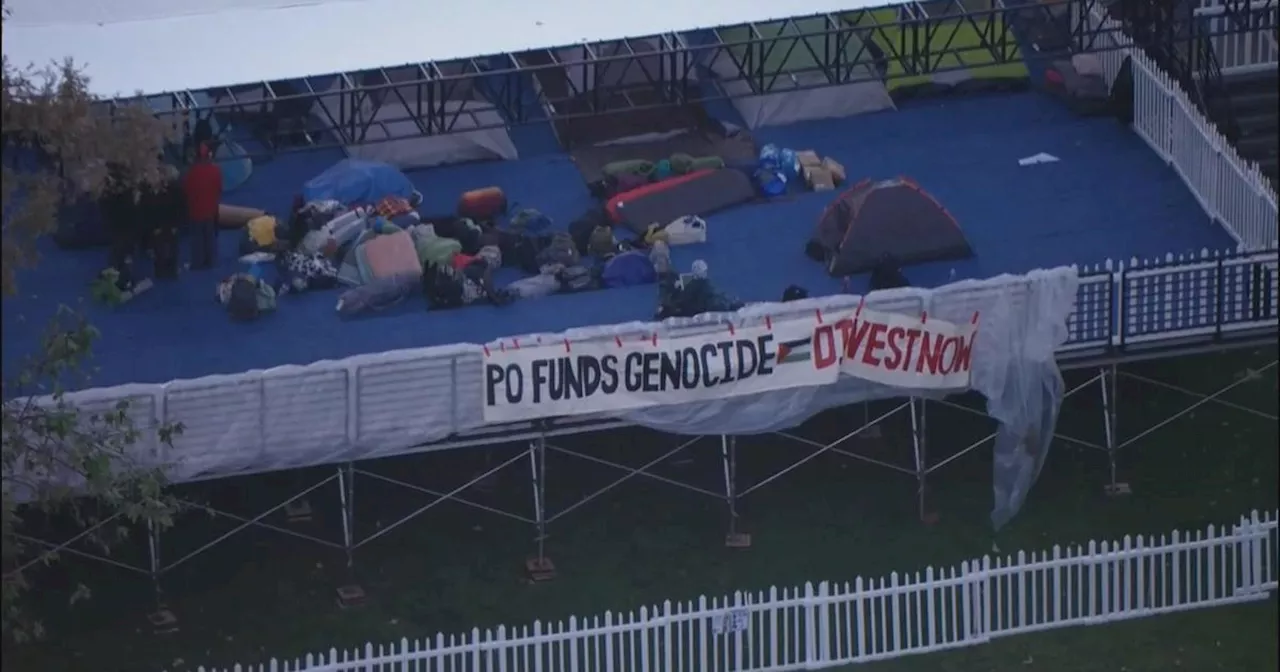 Pro-Palestinian protesters set up encampment on graduation stage at Pomona College