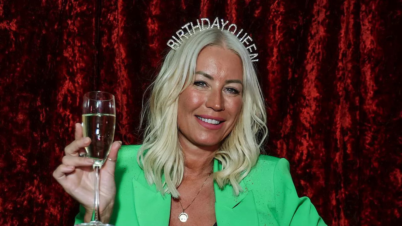 Denise Van Outen puts on a leggy display in black mini dress as she is joined by celebrity pals...