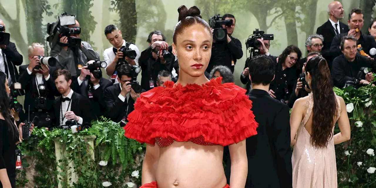 Adwoa Aboah Announces Pregnancy in Crop Top and Bubble Skirt at the 2024 Met Gala