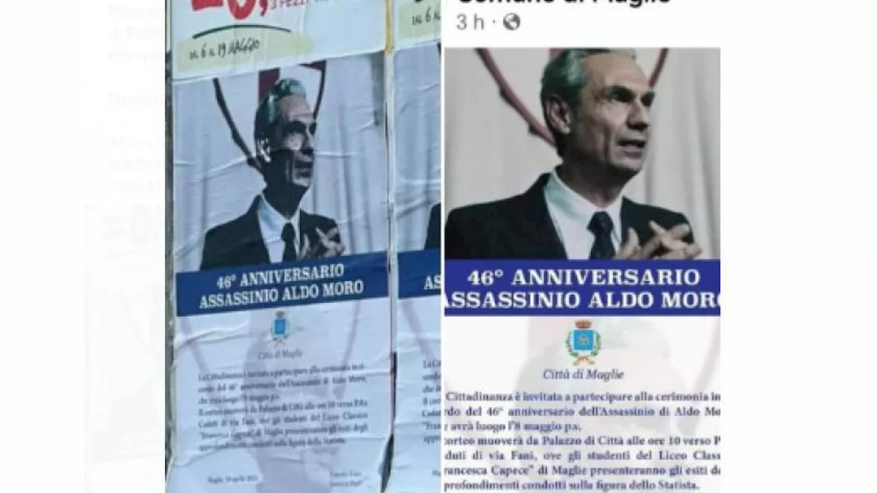 Fabrizio Gifuni al posto di Aldo Moro a Maglie nel manifesto per ricordare lo statista