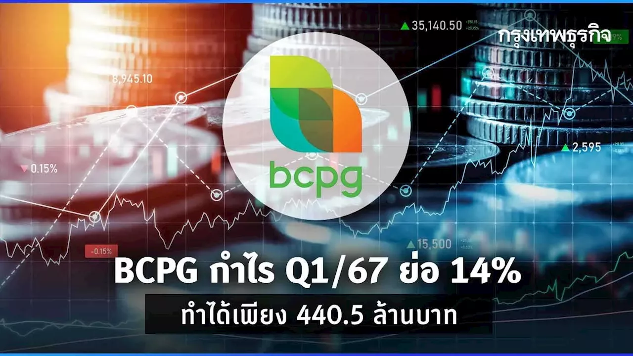 BCPG กำไรบรรทัดสุดท้าย Q1/67 ที่ 440.5 ล้านบาท ย่อ 14% เทียบช่วงเดียวกันปีก่อน