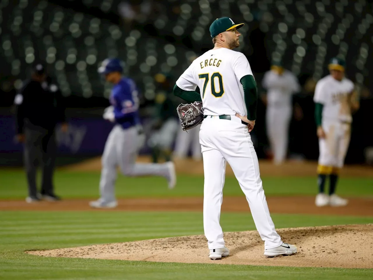 A’s bullpen can’t hold on as late Seager home run lifts Rangers