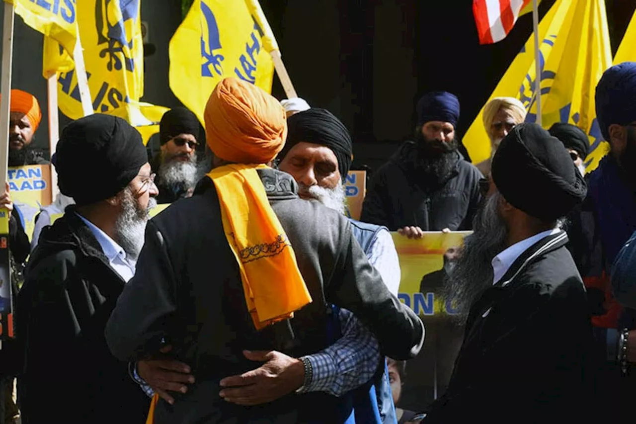 Demonstrators gather outside Surrey court for hearing in Nijjar death