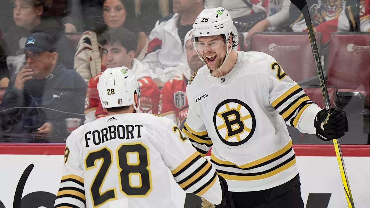 Swayman, Bruins roll past Panthers for 1-0 series lead