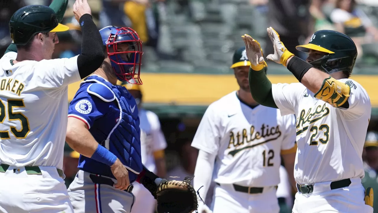 Shea Langeliers drives in career-high five runs, A's beat Rangers 9-4 in Game 1 of doubleheader