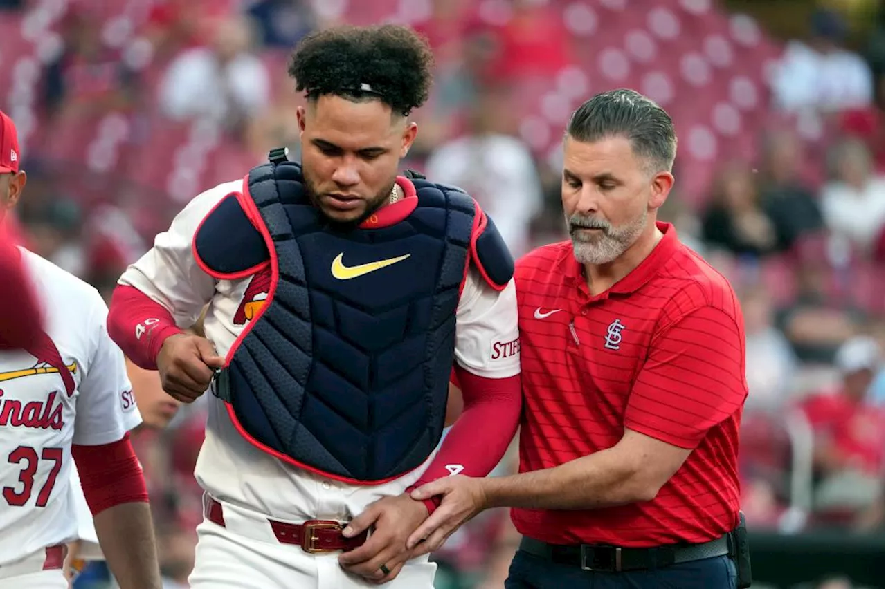 St. Louis Cardinals catcher Willson Contreras breaks left forearm when hit by a swing