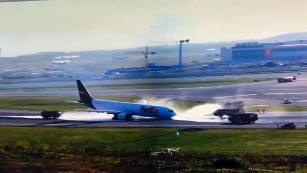 Terrifying moment Boeing 767's nose smashes into runway