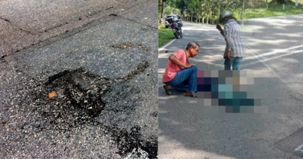 Guru Wanita Maut Lepas Motosikal Hilang Kawalan Sehingga Terbabas Sebab Jalan Rosak