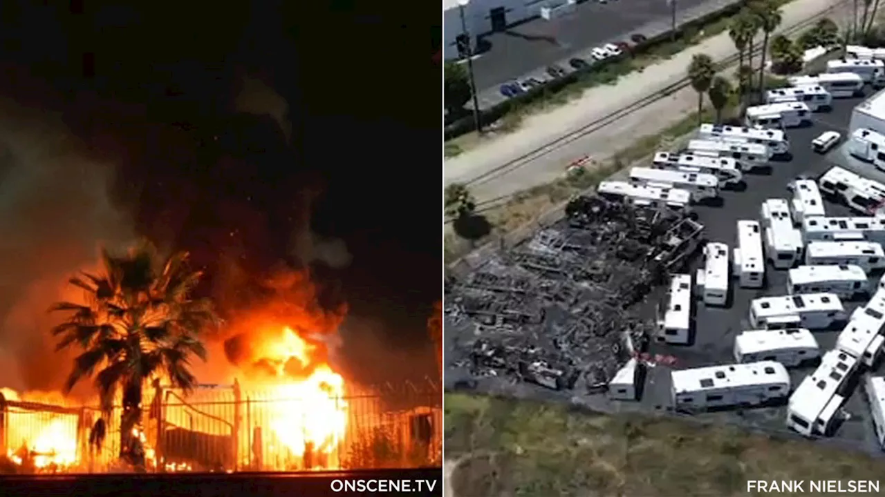 Massive fire erupts at RV dealership in Santa Fe Springs after burglary call, causes $1.5M in damage