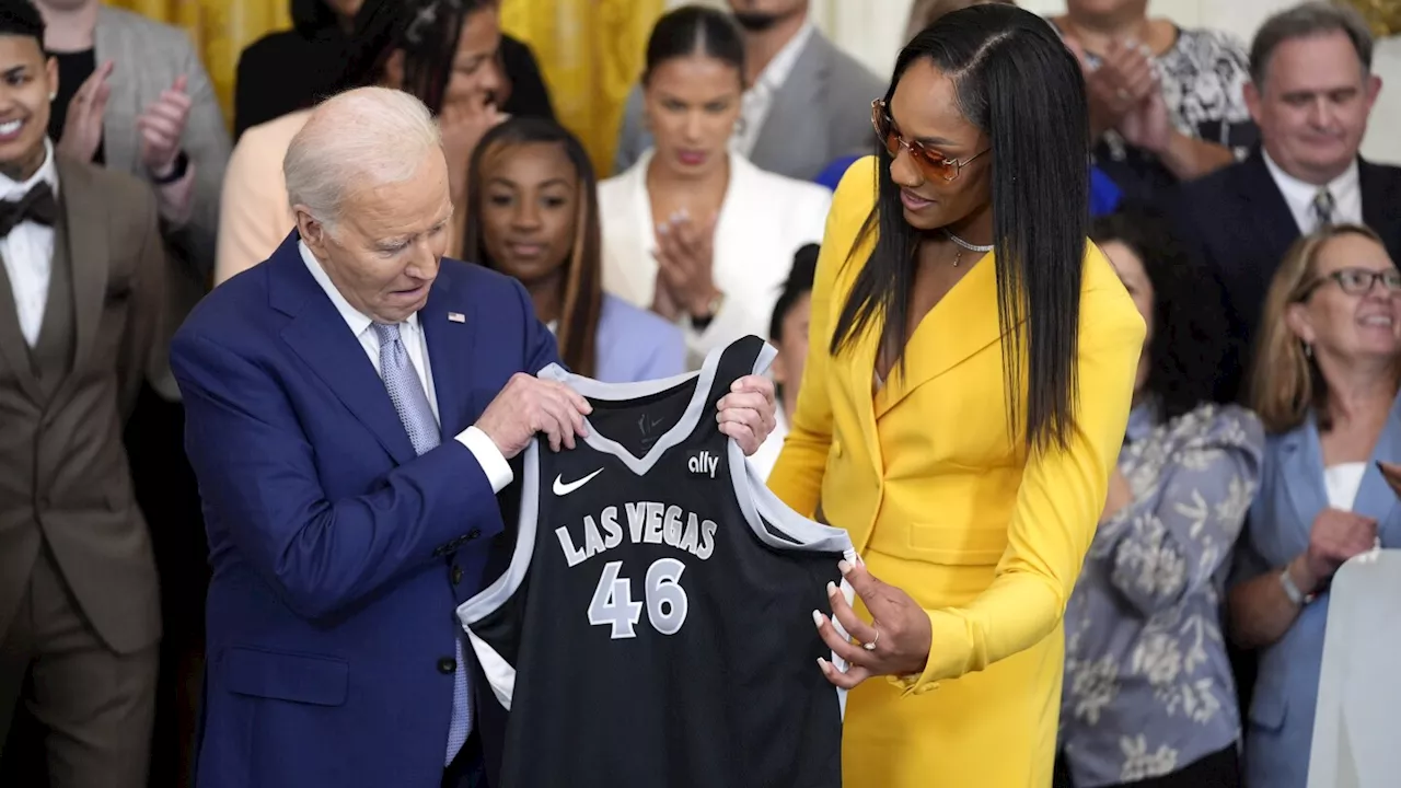 President Joe Biden cheers the Las Vegas Aces and women's basketball