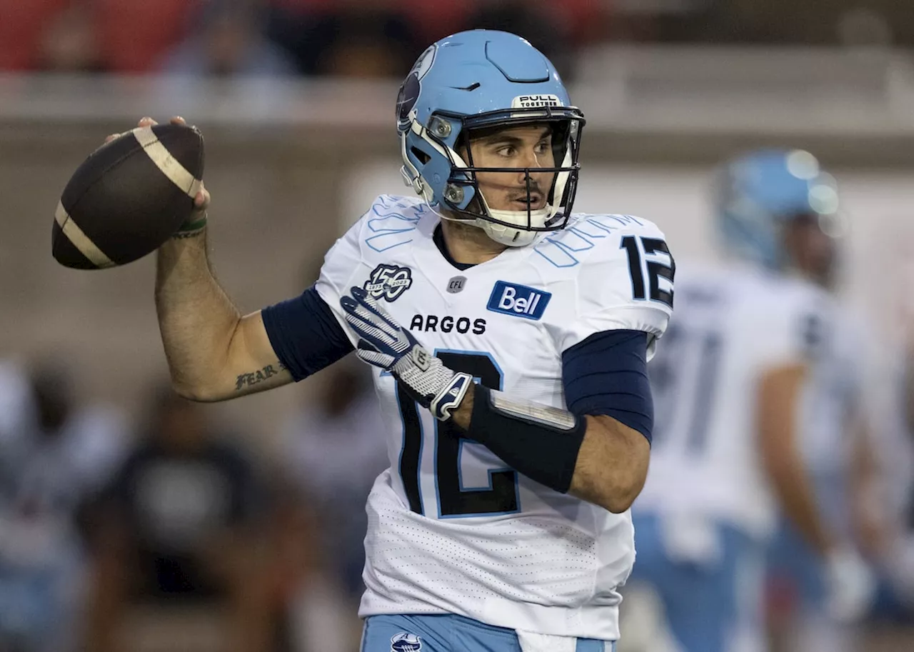 Suspended quarterback Chad Kelly on field at Argonauts’ rookie camp