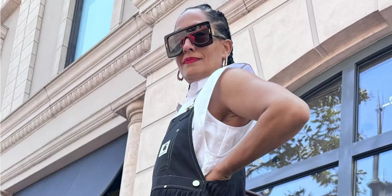 Tracee Ellis Ross Is So Cool in This Pleated Workwear-Style Apron Dress