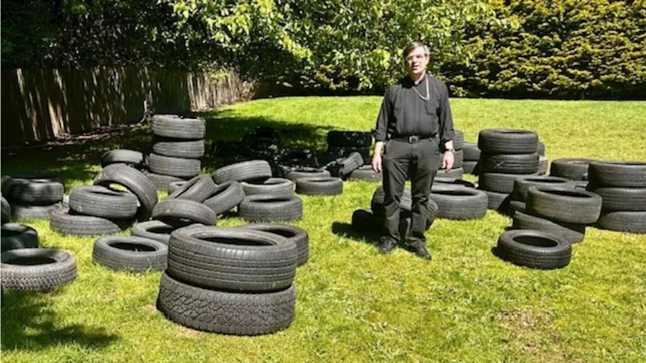 Vandals dump 100 old tires at Shoreline church