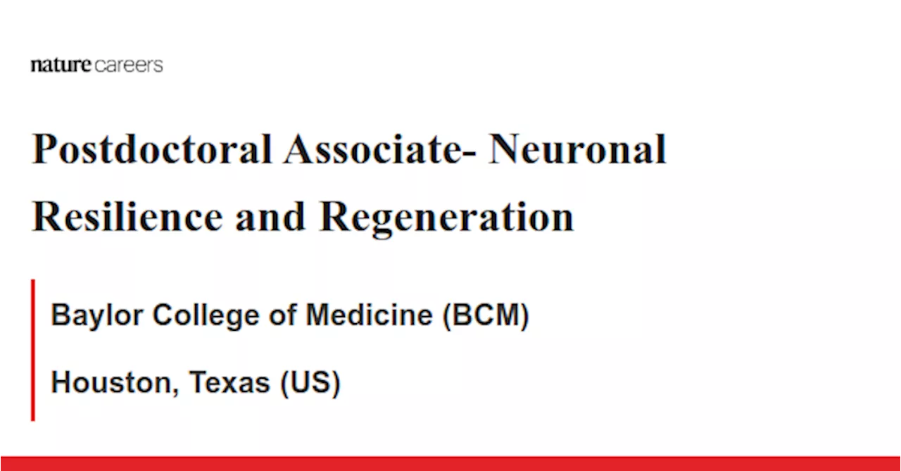 Postdoctoral Associate- Neuronal Resilience and Regeneration - Houston, Texas (US) job with Baylor College of Medicine (BCM)