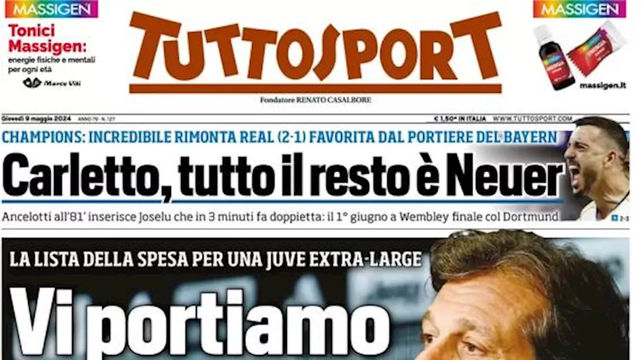 L'apertura di oggi di Tuttosport sulla Juve: 'Vi portiamo al mercato con Giuntoli'